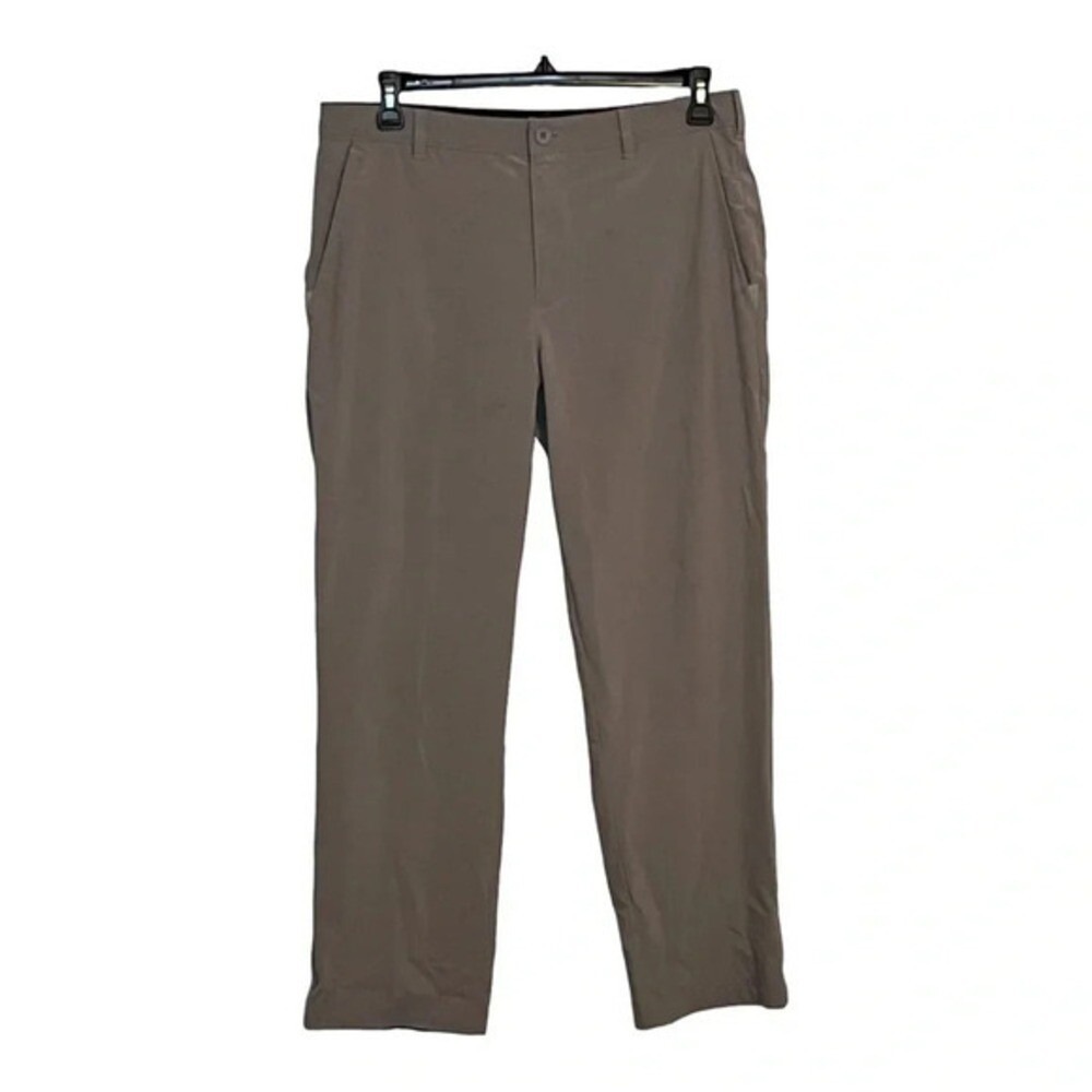 IZOD Golf Mens 34x30 Performance Pants Taupe Brown Stretch Flat Front Straight